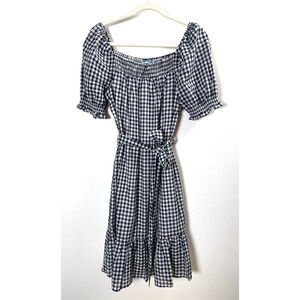 Draper James Blue Gingham Dress Preppy Cottagecore Peasant Prairie Farmcore S